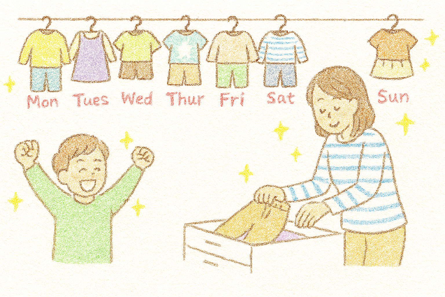 「朝の服選び」を劇的に時短！おしゃれと快適を両立する1週間子ども服コーディネート術